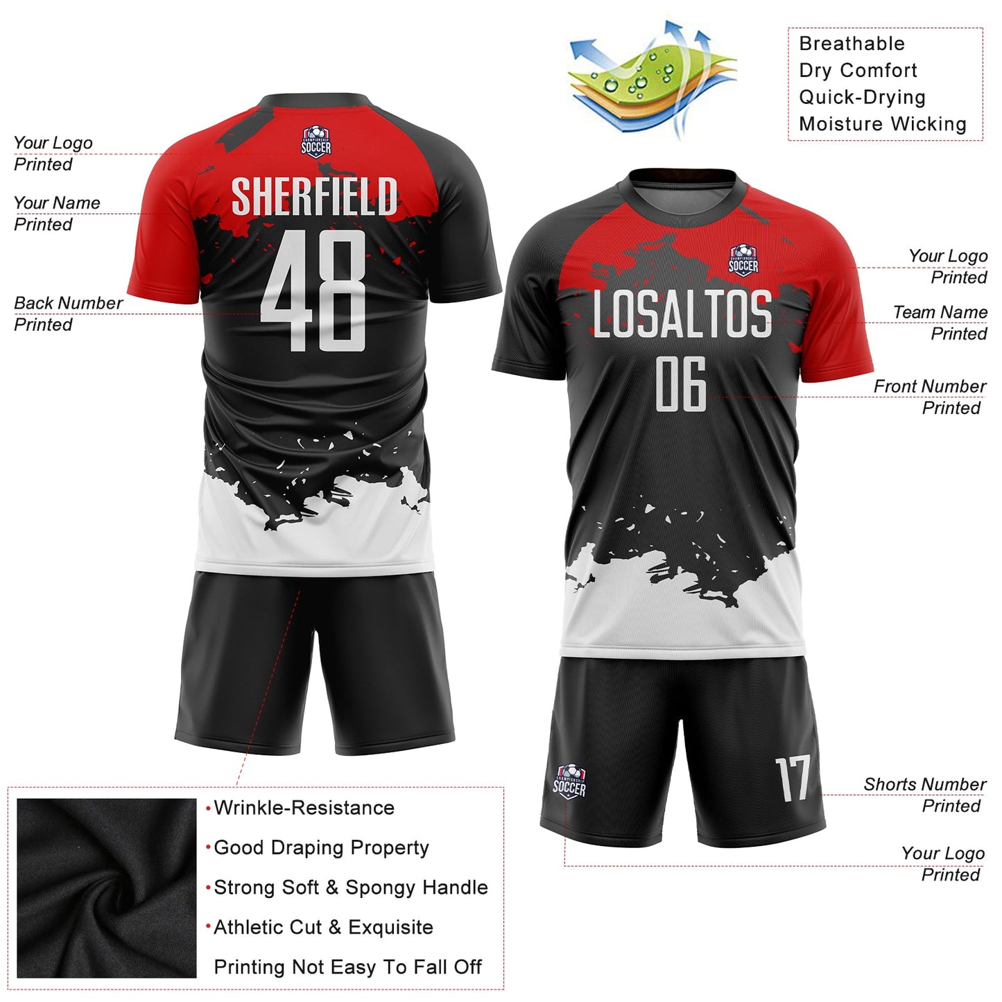 Custom Black White-Red Sublimation Soccer Uniform Jersey - Sky-Custom