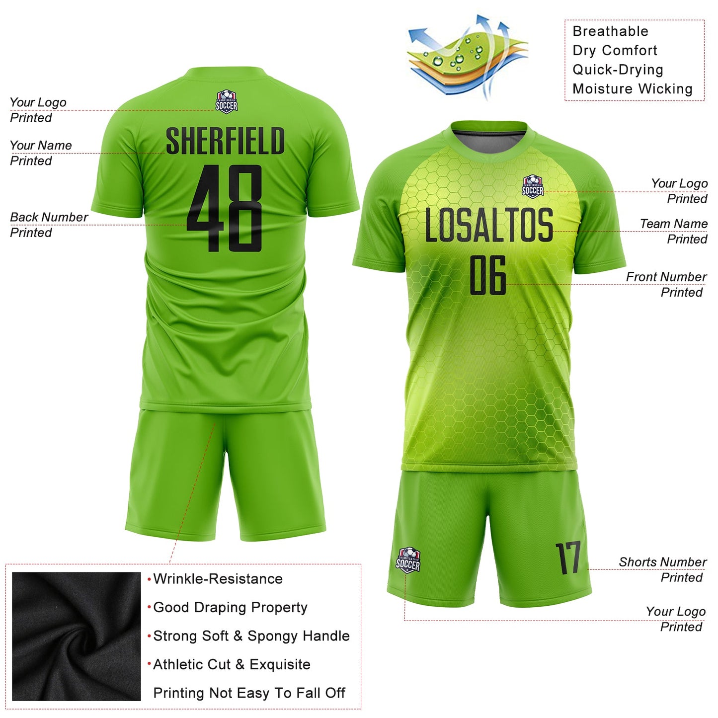 Custom Neon Green Black Sublimation Soccer Uniform Jersey - Sky-Custom