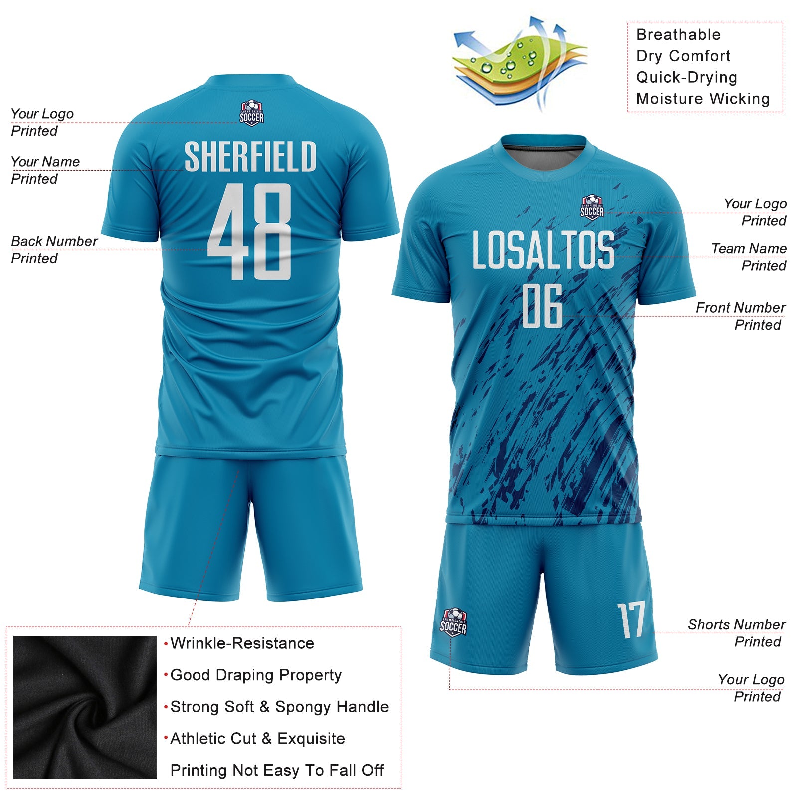 Custom Panther Blue White-Black Sublimation Soccer Uniform Jersey - Sky-Custom