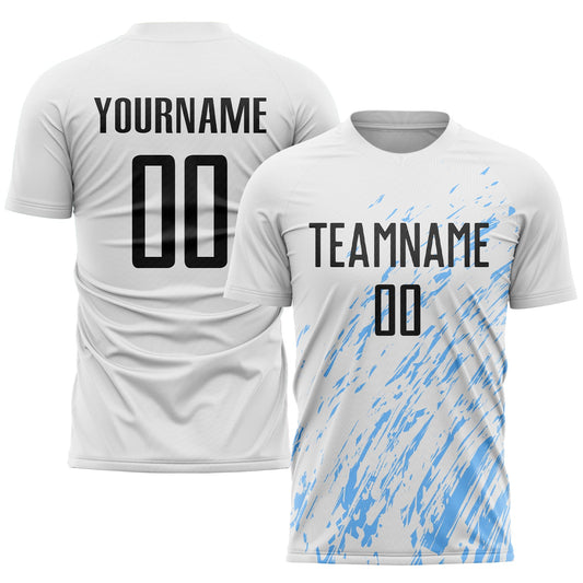 Custom White Black-Light Blue Sublimation Soccer Uniform Jersey - Sky-Custom
