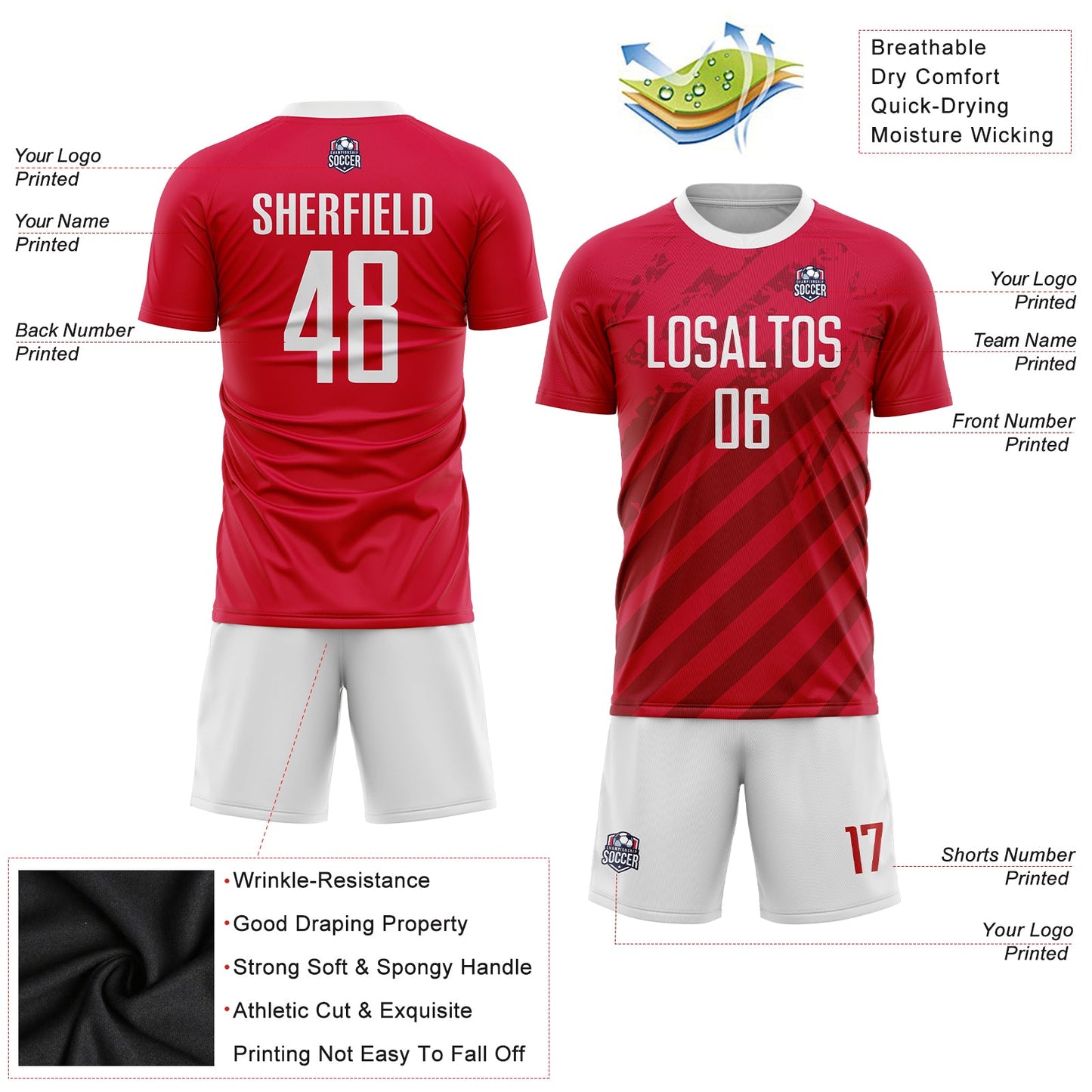 Custom Red White Sublimation Soccer Uniform Jersey - Sky-Custom