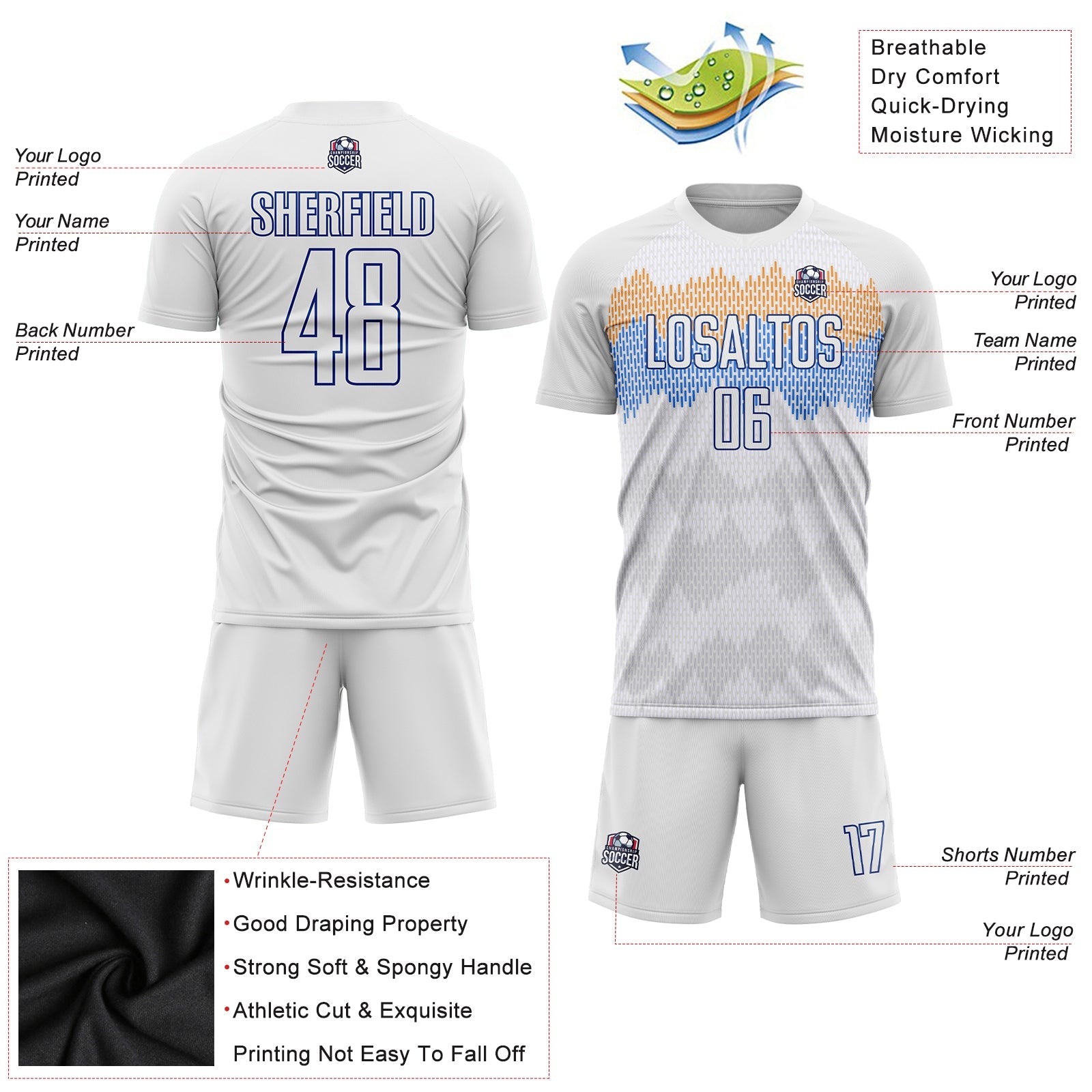 Custom White Royal Sublimation Soccer Uniform Jersey - Sky-Custom