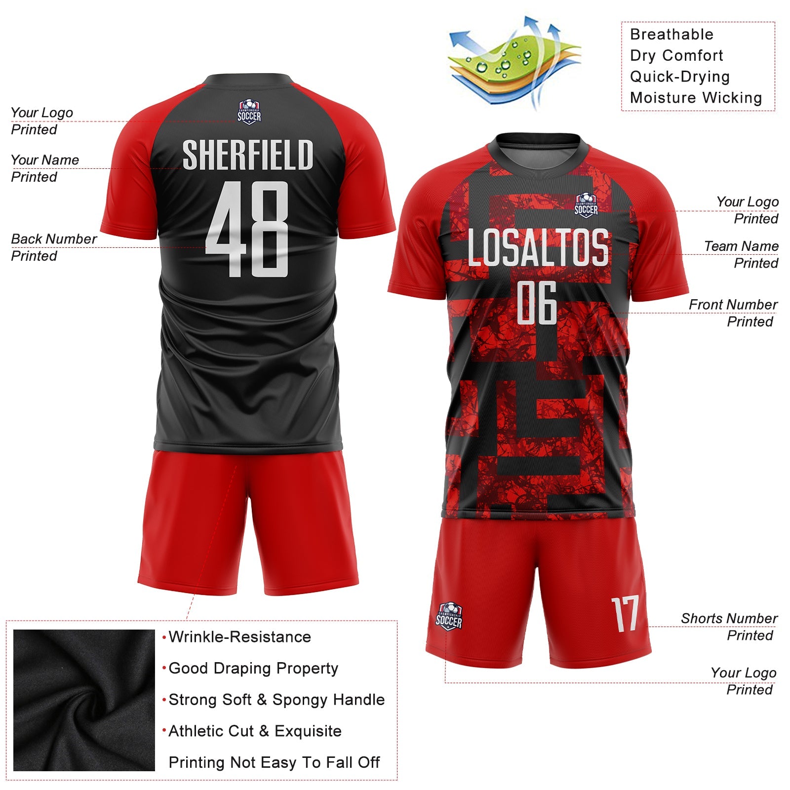 Custom Red White-Black Sublimation Soccer Uniform Jersey - Sky-Custom