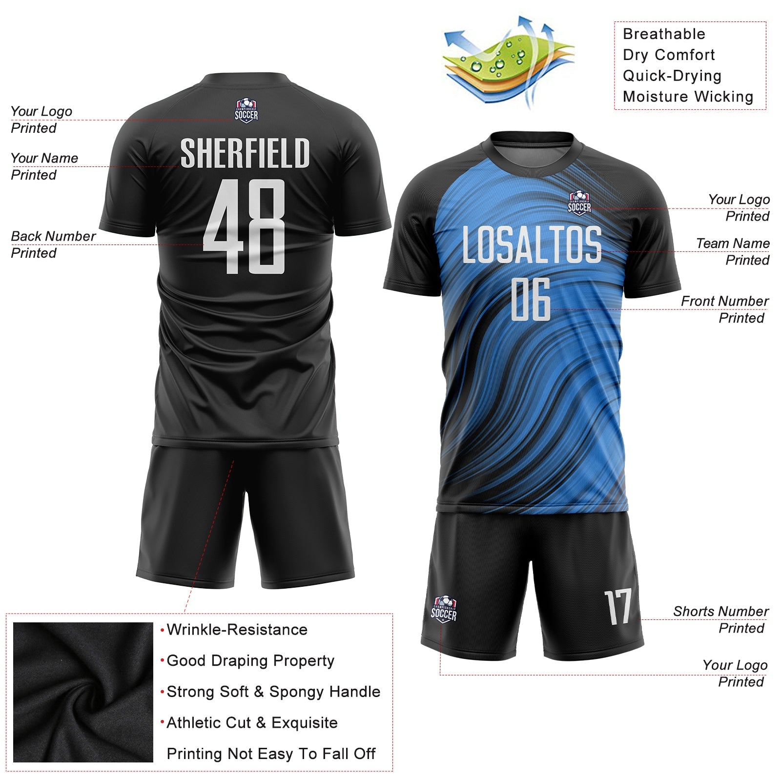 Custom Light Blue White-Black Sublimation Soccer Uniform Jersey - Sky-Custom