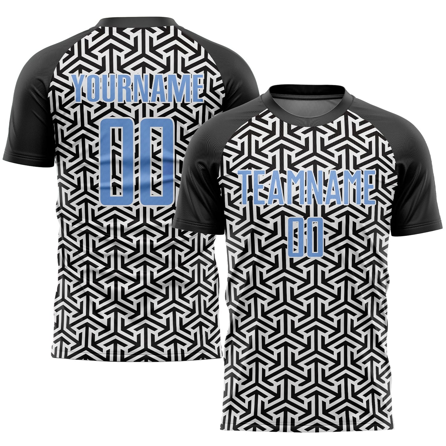Custom Black Light Blue-White Sublimation Soccer Uniform Jersey - Sky-Custom