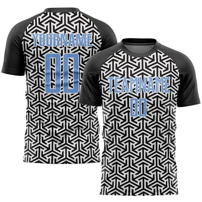 Custom Black Light Blue-White Sublimation Soccer Uniform Jersey - Sky-Custom