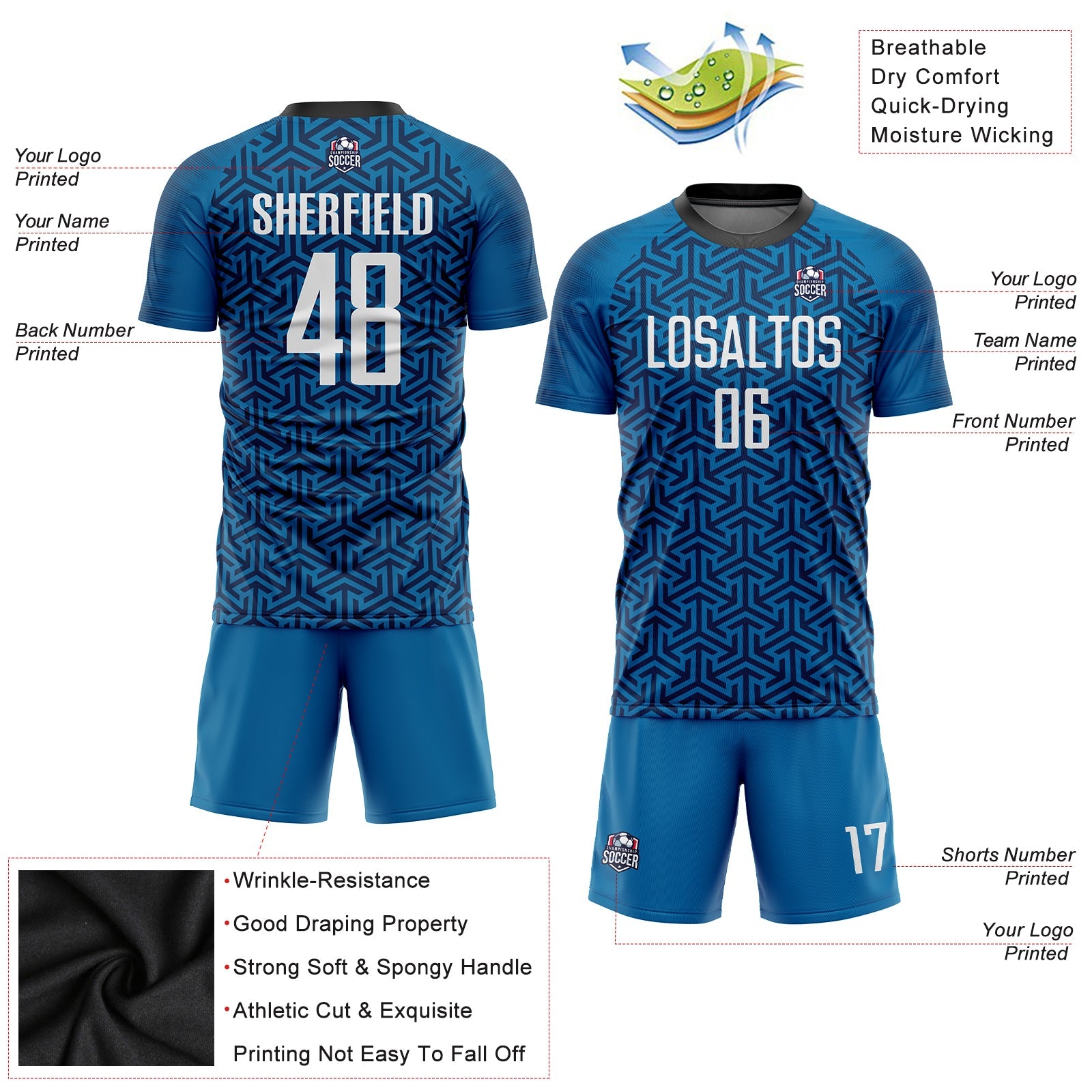 Custom Blue White-Black Sublimation Soccer Uniform Jersey - Sky-Custom