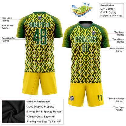 Custom Gold Green-White Sublimation Soccer Uniform Jersey - Sky-Custom
