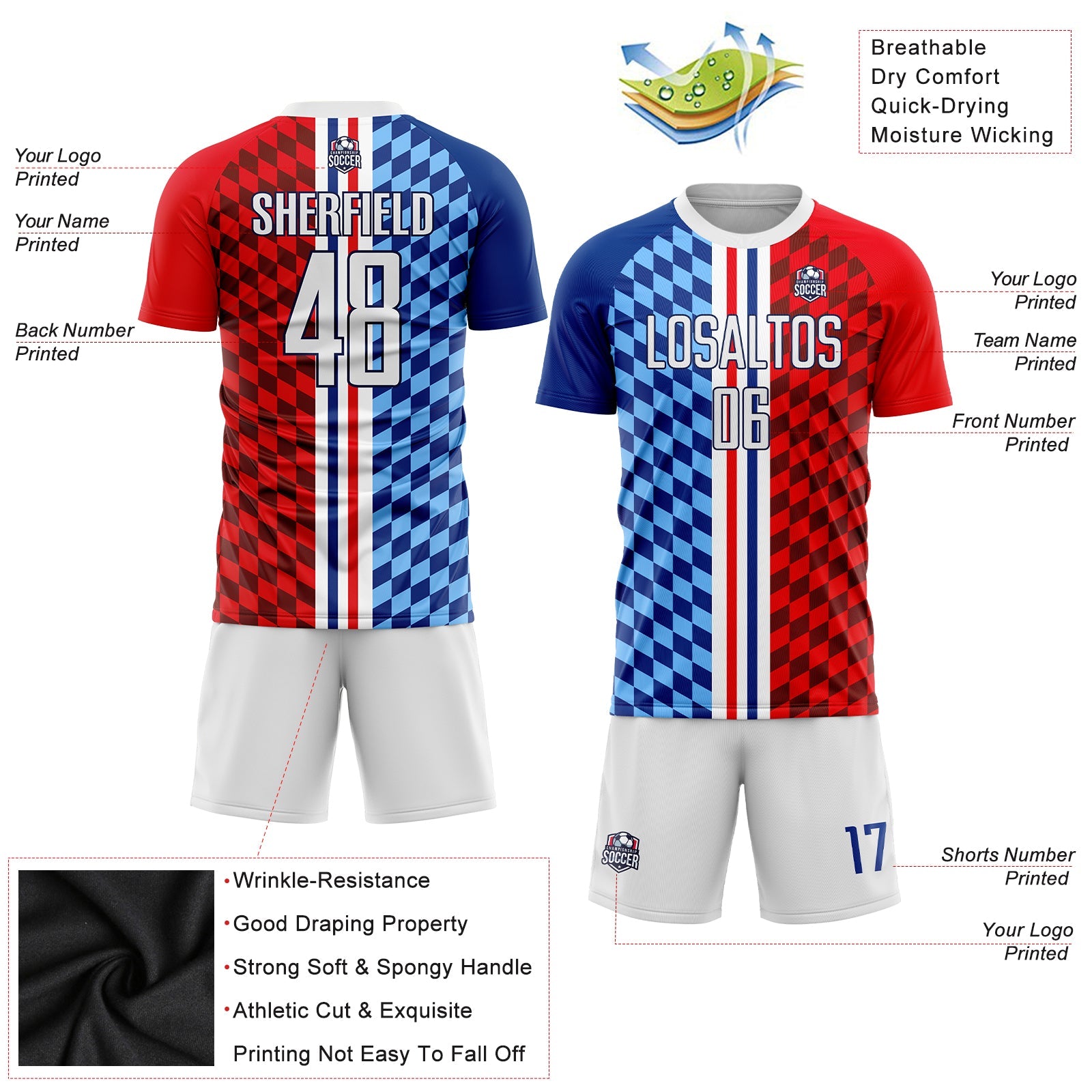 Custom Figure White-Royal Sublimation Soccer Uniform Jersey - Sky-Custom