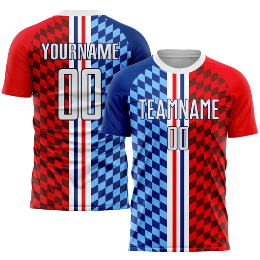 Custom Figure White-Royal Sublimation Soccer Uniform Jersey - Sky-Custom