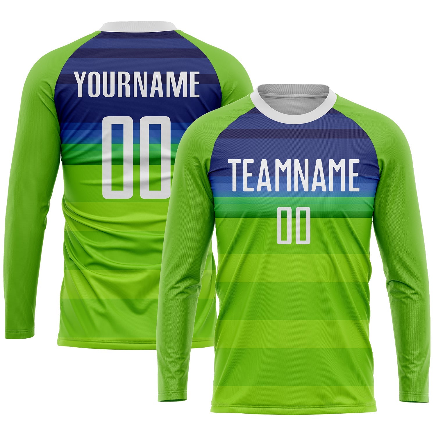 Custom Neon Green White-Royal Sublimation Soccer Uniform Jersey - Sky-Custom