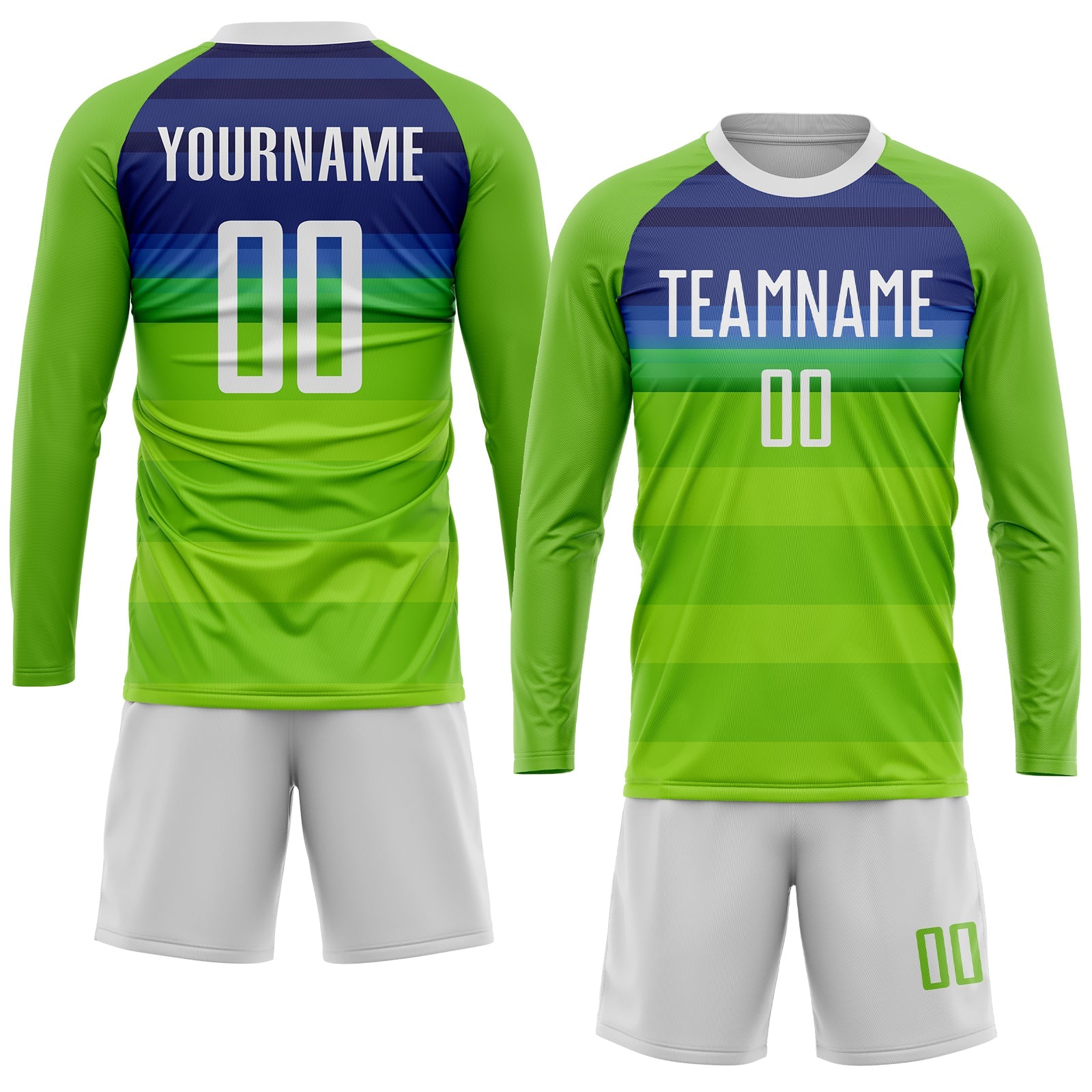 Custom Neon Green White-Royal Sublimation Soccer Uniform Jersey - Sky-Custom