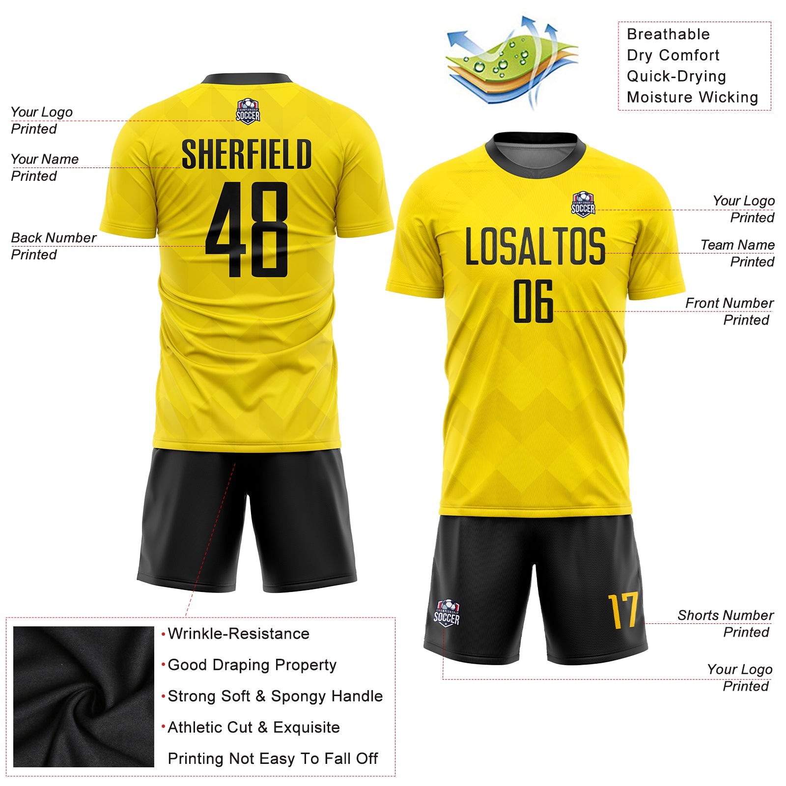 Custom Gold Black Sublimation Soccer Uniform Jersey - Sky-Custom