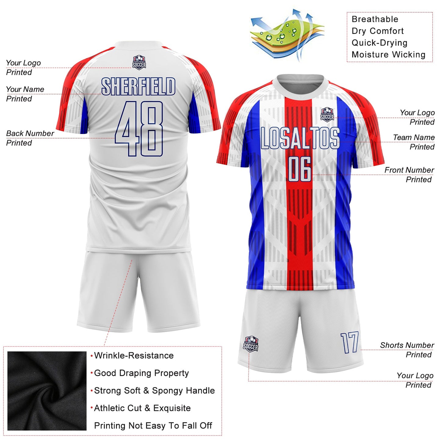 Custom White White-Royal Sublimation Soccer Uniform Jersey - Sky-Custom
