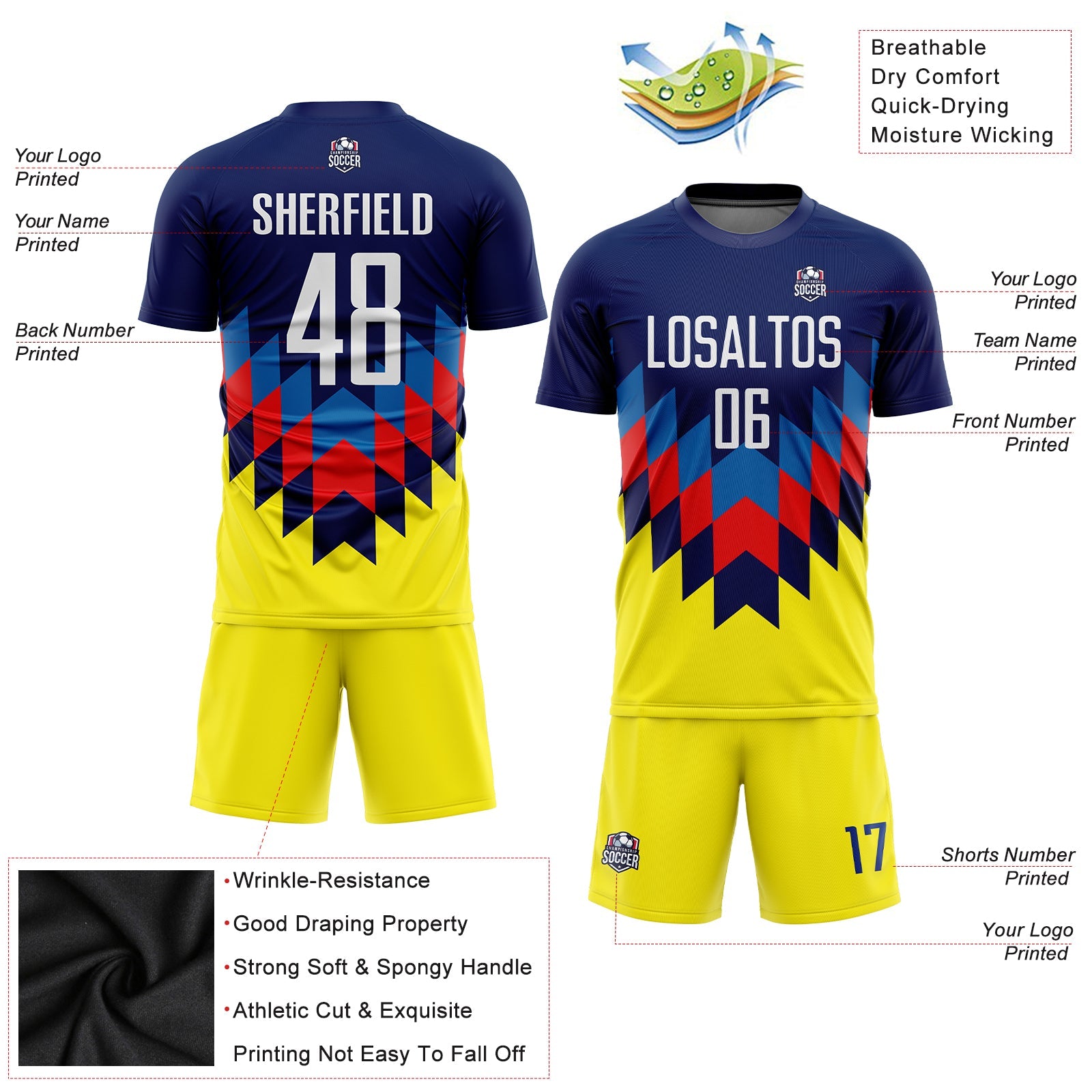 Custom Figure White-Gold Sublimation Soccer Uniform Jersey - Sky-Custom