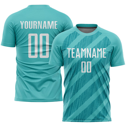 Custom Aqua White Sublimation Soccer Uniform Jersey - Sky-Custom