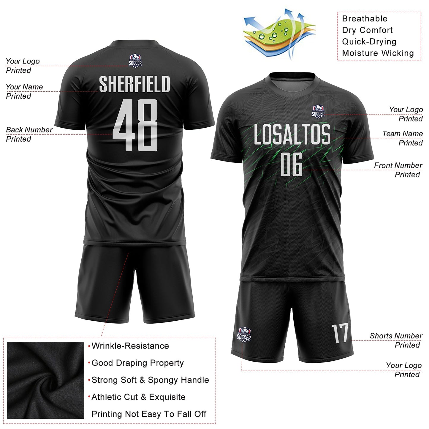 Custom Black White-Neon Green Sublimation Soccer Uniform Jersey - Sky-Custom