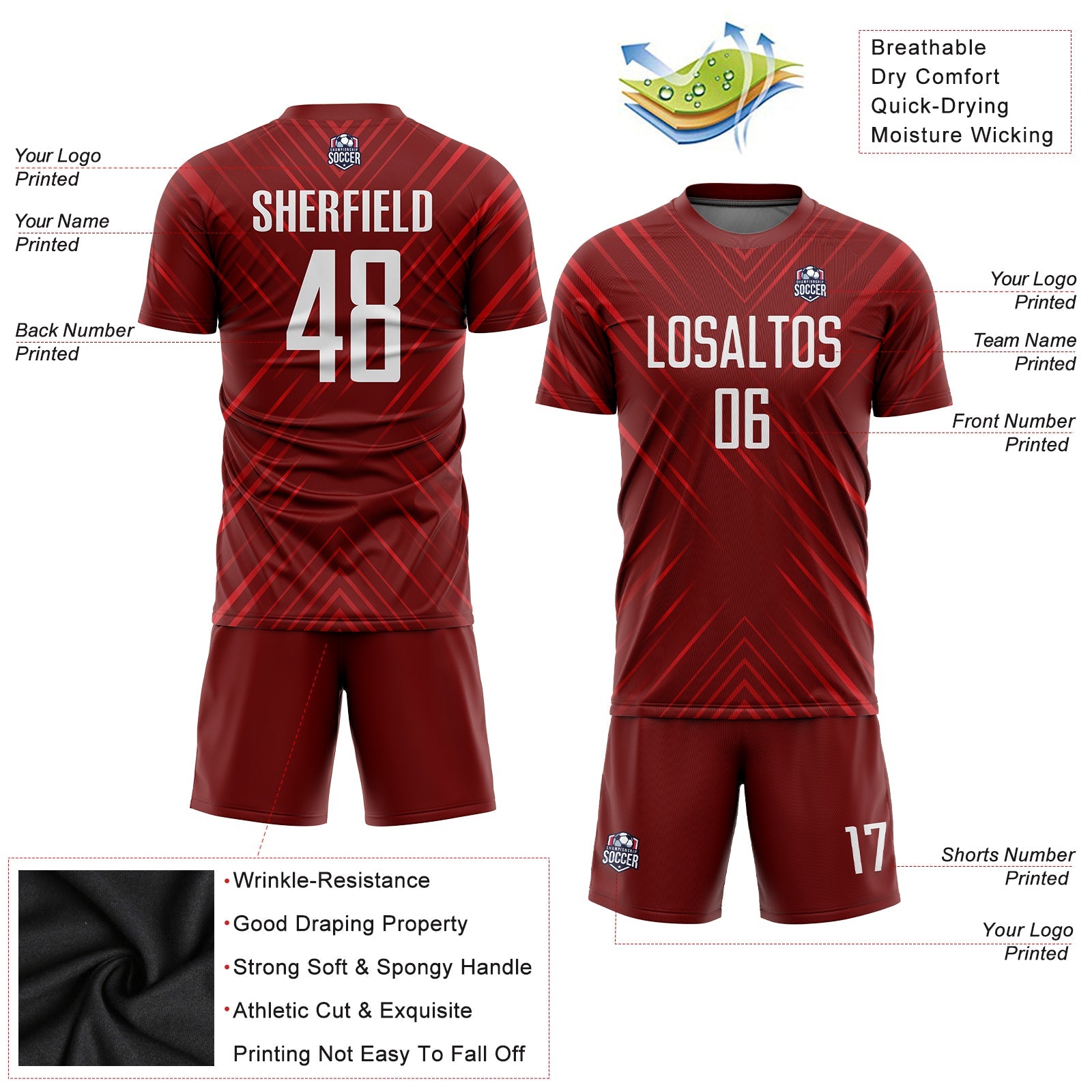Custom Red White Sublimation Soccer Uniform Jersey - Sky-Custom