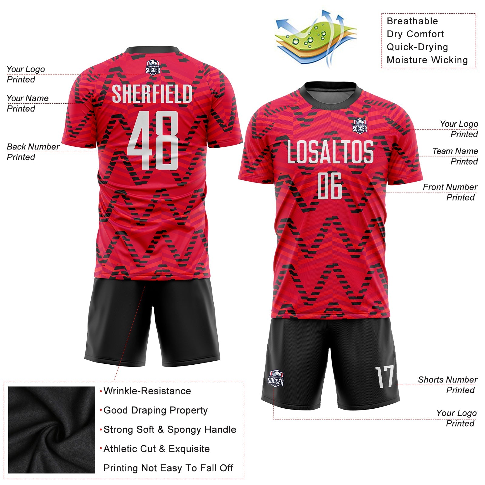 Custom Red White-Black Sublimation Soccer Uniform Jersey - Sky-Custom