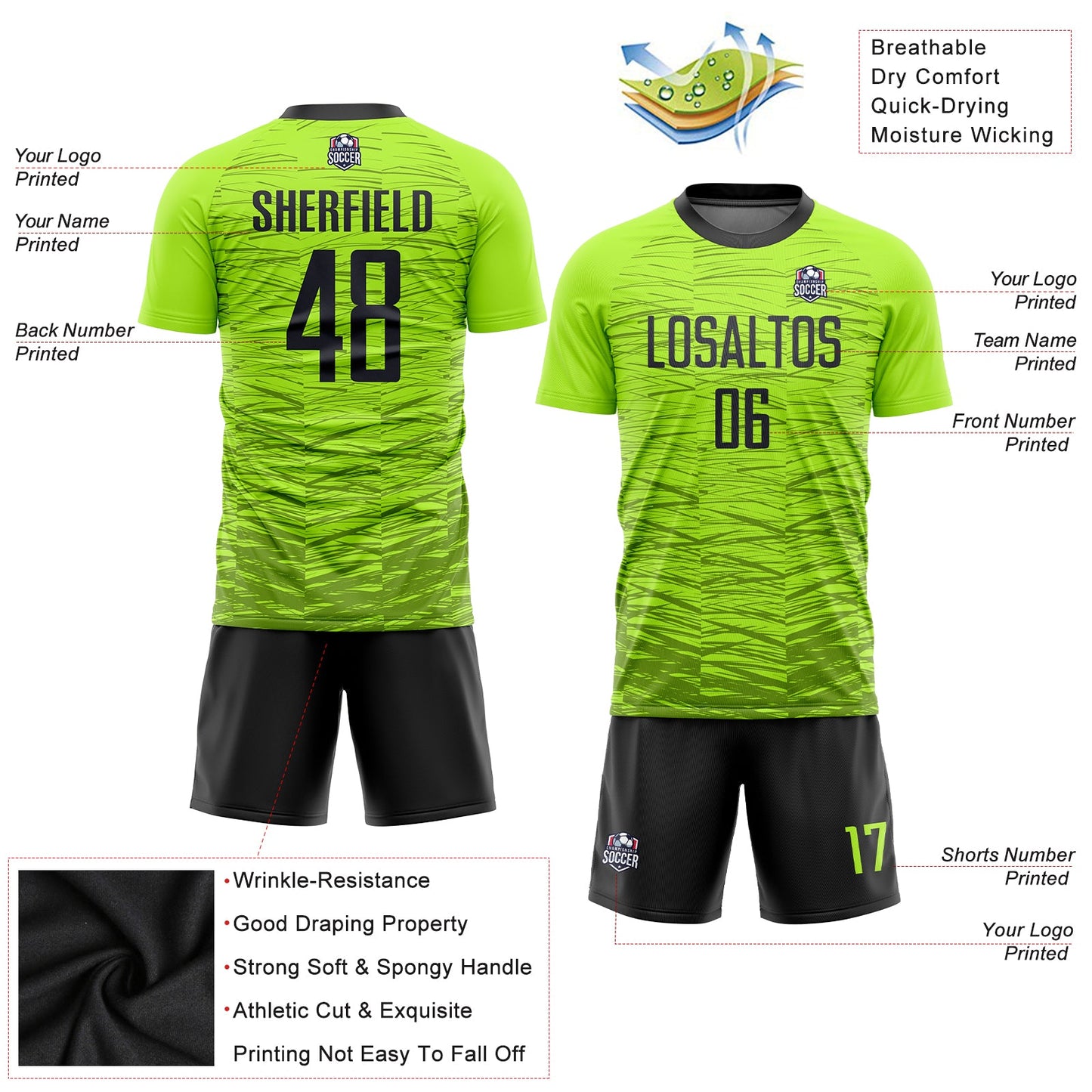 Custom Neon Green Black Sublimation Soccer Uniform Jersey - Sky-Custom