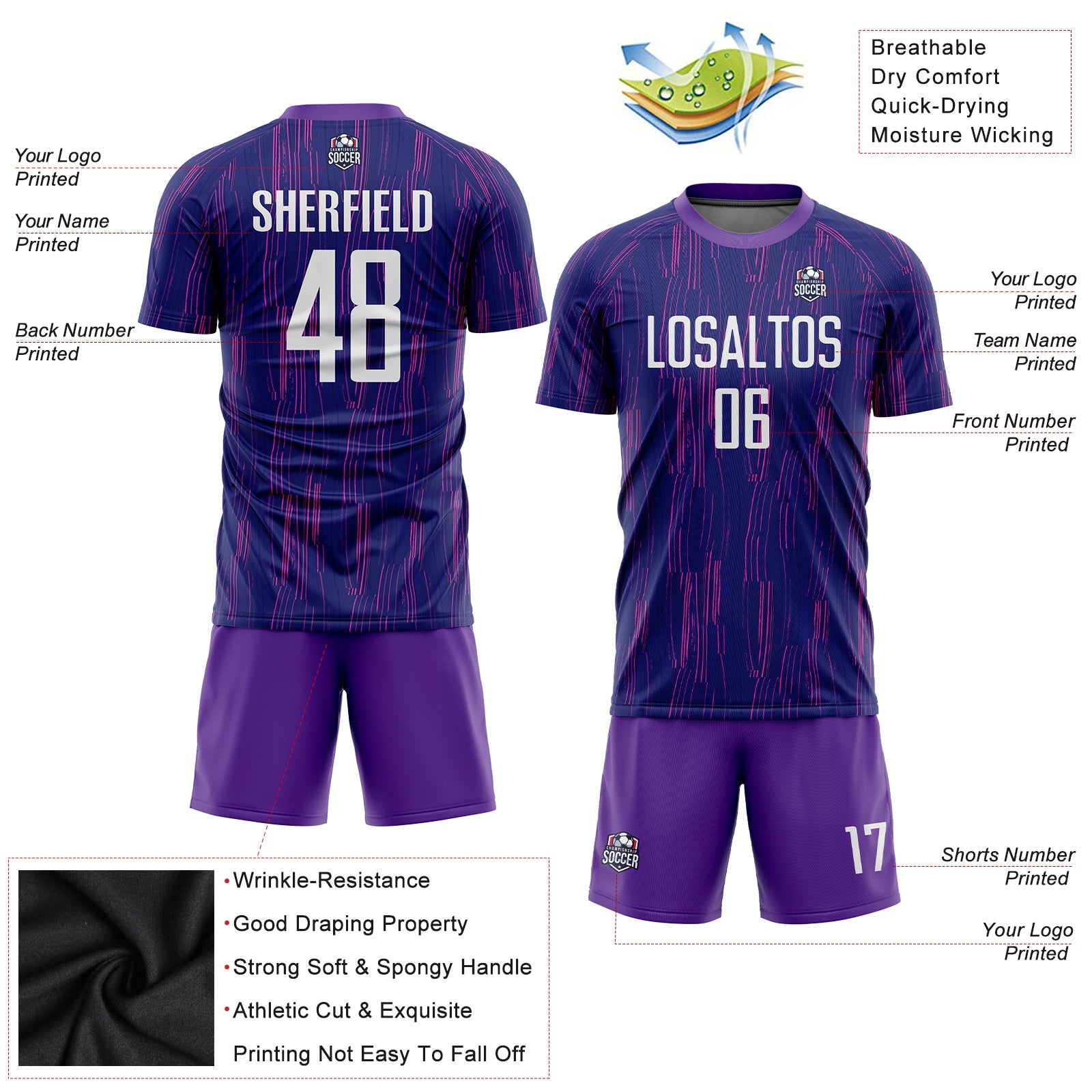 Custom Purple White Sublimation Soccer Uniform Jersey - Sky-Custom