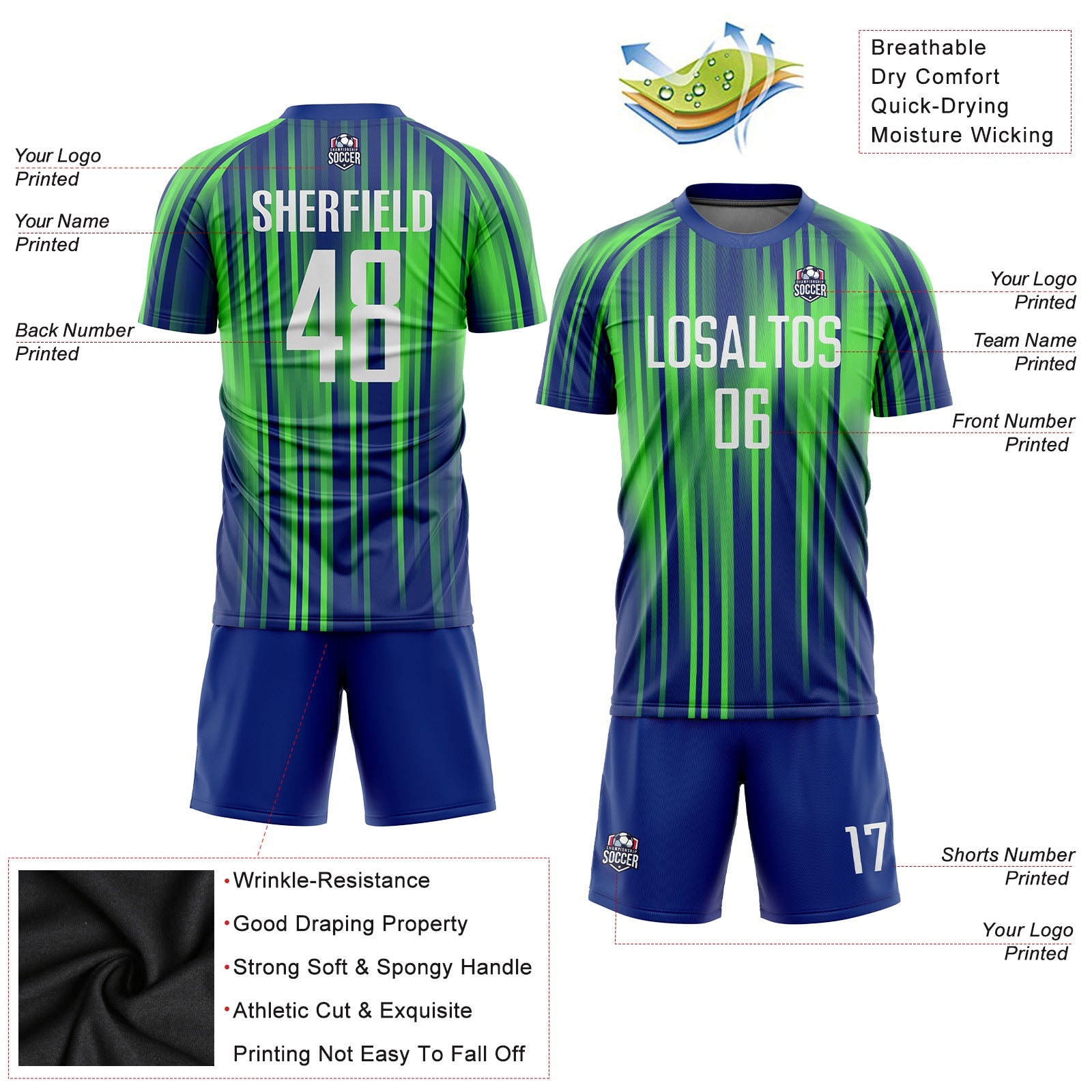 Custom Neon Green White-Royal Sublimation Soccer Uniform Jersey - Sky-Custom