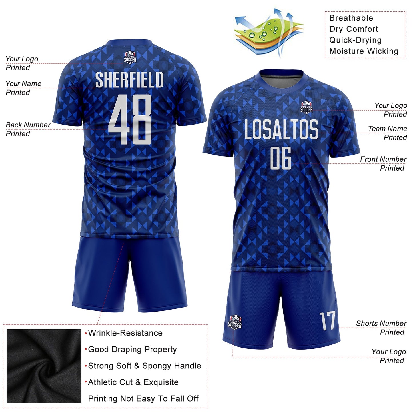 Custom Royal White Sublimation Soccer Uniform Jersey - Sky-Custom