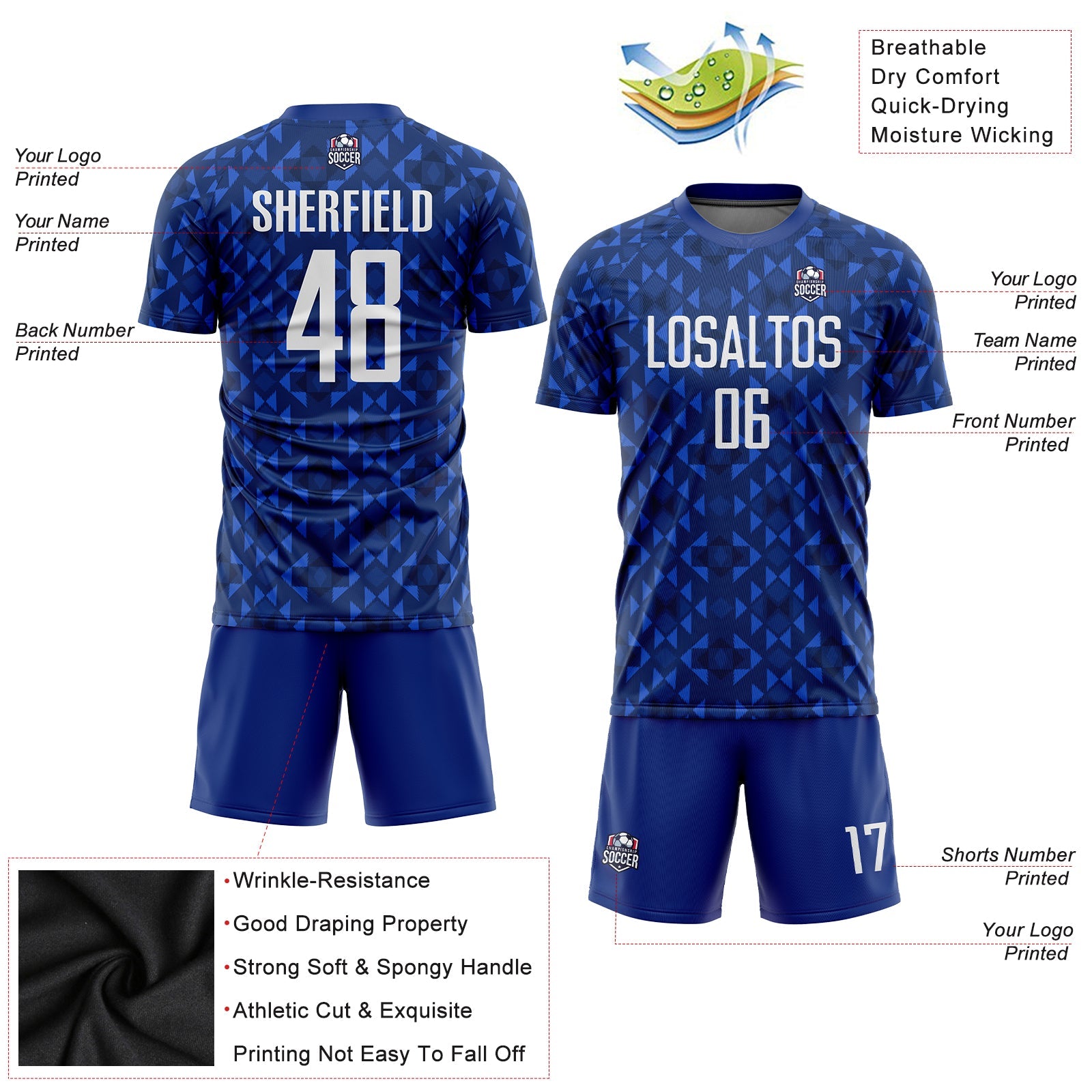 Custom Royal White Sublimation Soccer Uniform Jersey - Sky-Custom