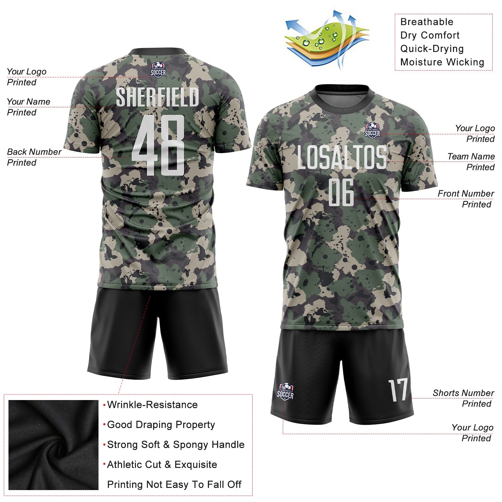 Custom Camo White-Black Sublimation Salute To Service Soccer Uniform Jersey - Sky-Custom