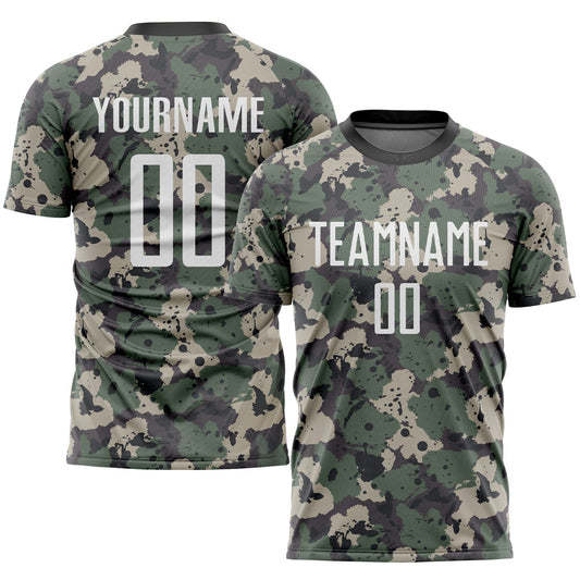 Custom Camo White-Black Sublimation Salute To Service Soccer Uniform Jersey - Sky-Custom