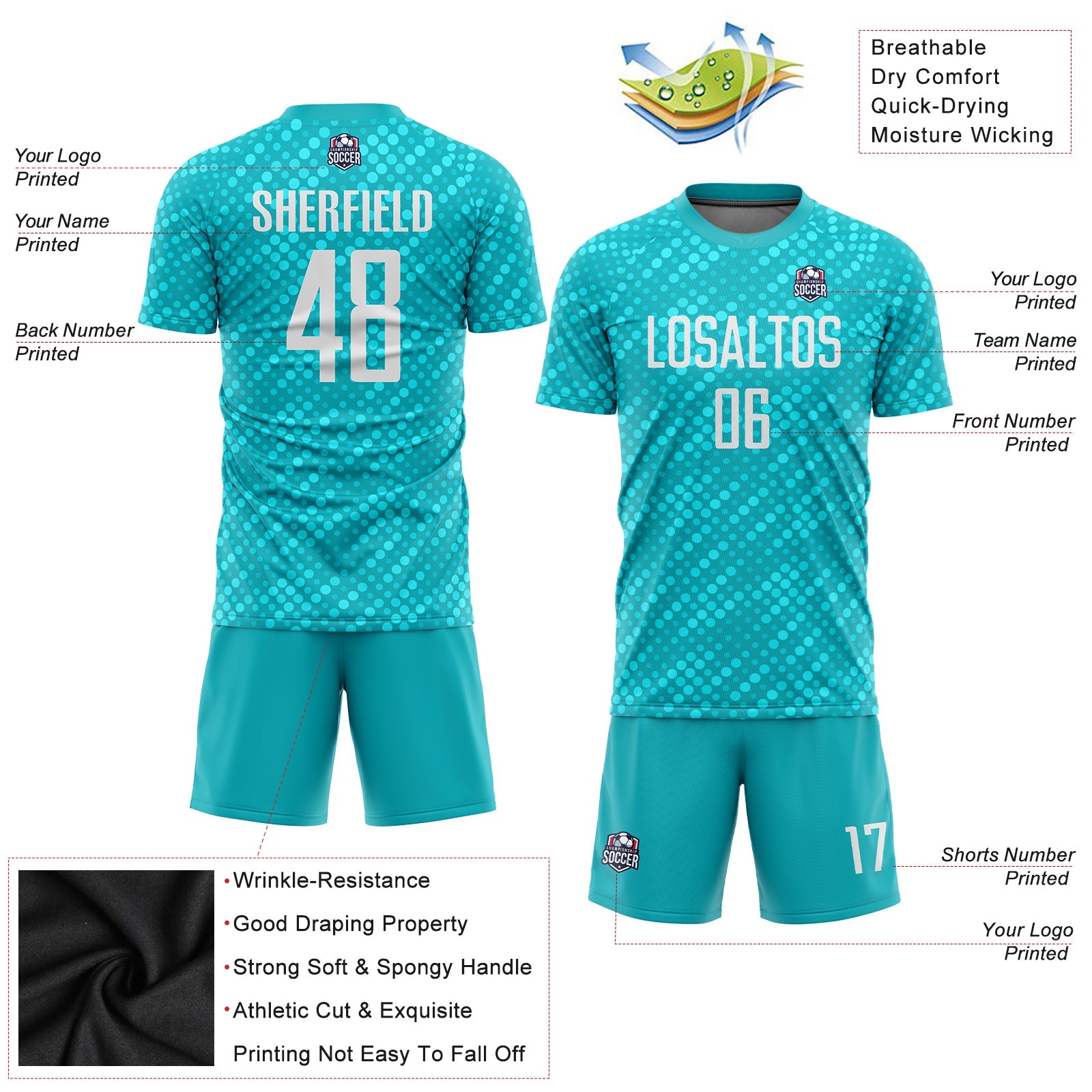 Custom Aqua White Sublimation Soccer Uniform Jersey - Sky-Custom