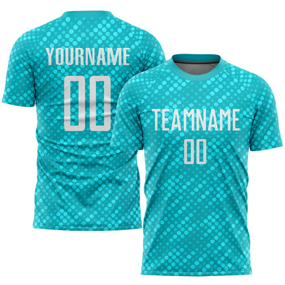Custom Aqua White Sublimation Soccer Uniform Jersey - Sky-Custom