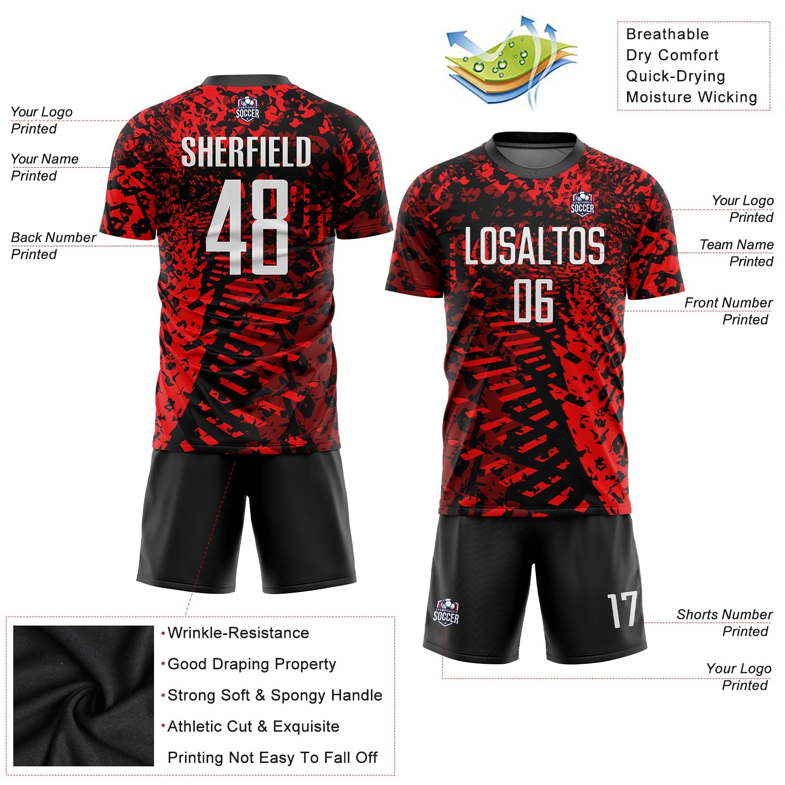 Custom Red Black-White Sublimation Soccer Uniform Jersey - Sky-Custom