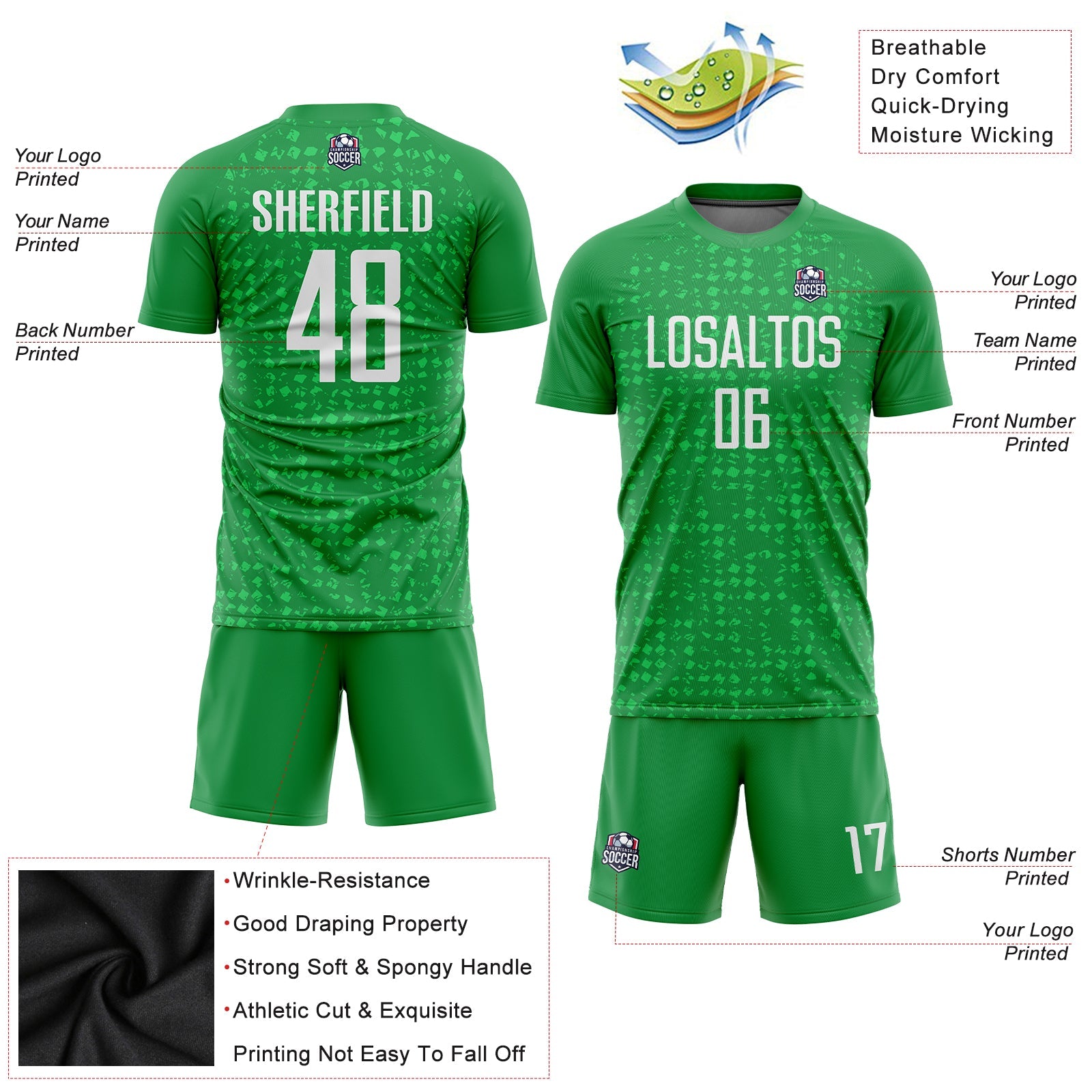 Custom Kelly Green White Sublimation Soccer Uniform Jersey - Sky-Custom