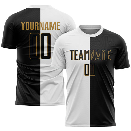 Custom White Black-Old Gold Sublimation Split Fashion Soccer Uniform Jersey - Sky-Custom