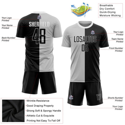 Custom Gray Black-White Sublimation Split Fashion Soccer Uniform Jersey - Sky-Custom
