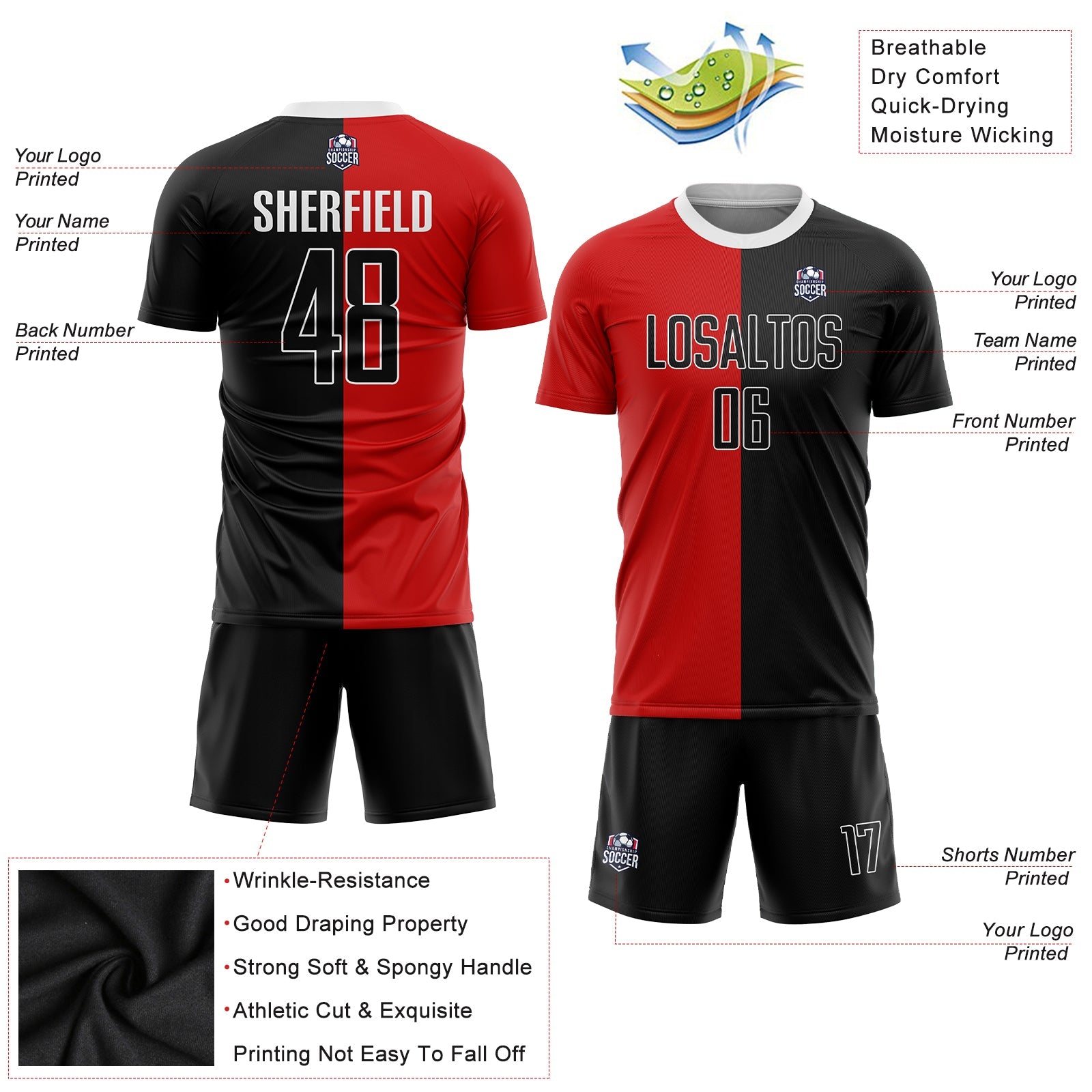 Custom Red Black-White Sublimation Split Fashion Soccer Uniform Jersey - Sky-Custom