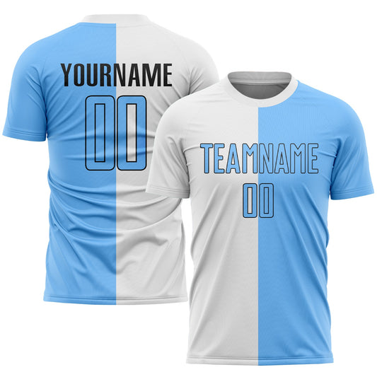 Custom White Light Blue-Black Sublimation Split Fashion Soccer Uniform Jersey - Sky-Custom