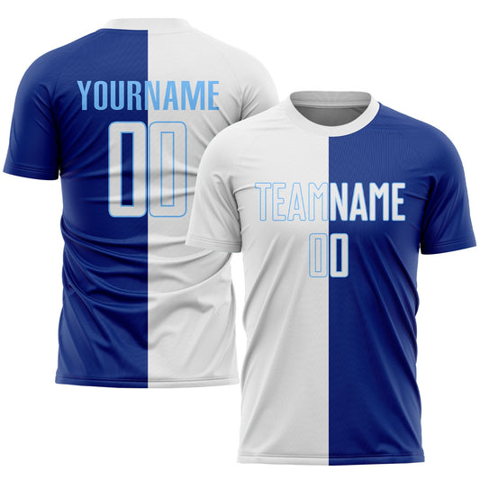 Custom Royal White-Light Blue Sublimation Split Fashion Soccer Uniform Jersey - Sky-Custom