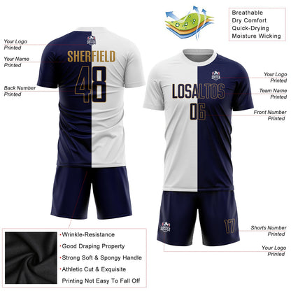 Custom White Navy-Old Gold Sublimation Split Fashion Soccer Uniform Jersey - Sky-Custom