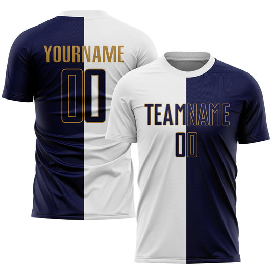 Custom White Navy-Old Gold Sublimation Split Fashion Soccer Uniform Jersey - Sky-Custom