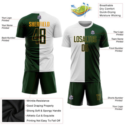 Custom White Green-Gold Sublimation Split Fashion Soccer Uniform Jersey - Sky-Custom