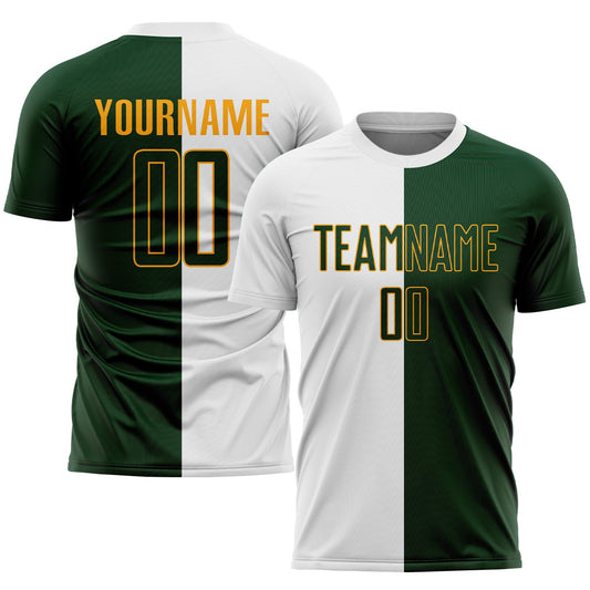 Custom White Green-Gold Sublimation Split Fashion Soccer Uniform Jersey - Sky-Custom