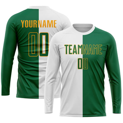 Custom White Kelly Green-Gold Sublimation Split Fashion Soccer Uniform Jersey - Sky-Custom