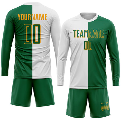 Custom White Kelly Green-Gold Sublimation Split Fashion Soccer Uniform Jersey - Sky-Custom