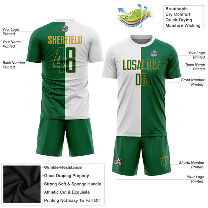 Custom White Kelly Green-Gold Sublimation Split Fashion Soccer Uniform Jersey - Sky-Custom