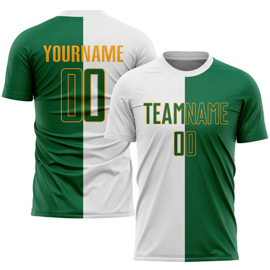 Custom White Kelly Green-Gold Sublimation Split Fashion Soccer Uniform Jersey - Sky-Custom