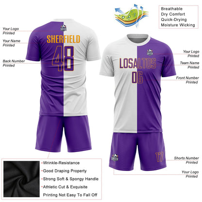 Custom White Purple-Gold Sublimation Split Fashion Soccer Uniform Jersey - Sky-Custom