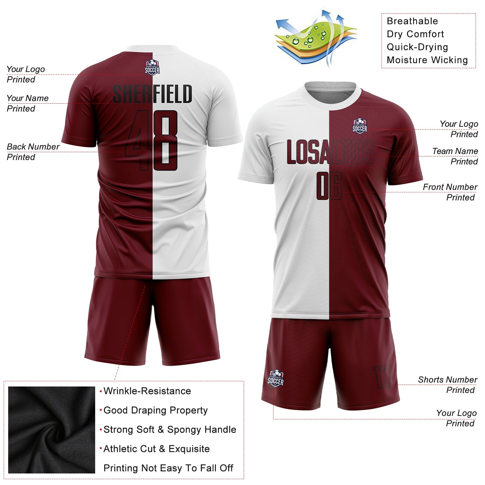 Custom White Crimson-Black Sublimation Split Fashion Soccer Uniform Jersey - Sky-Custom