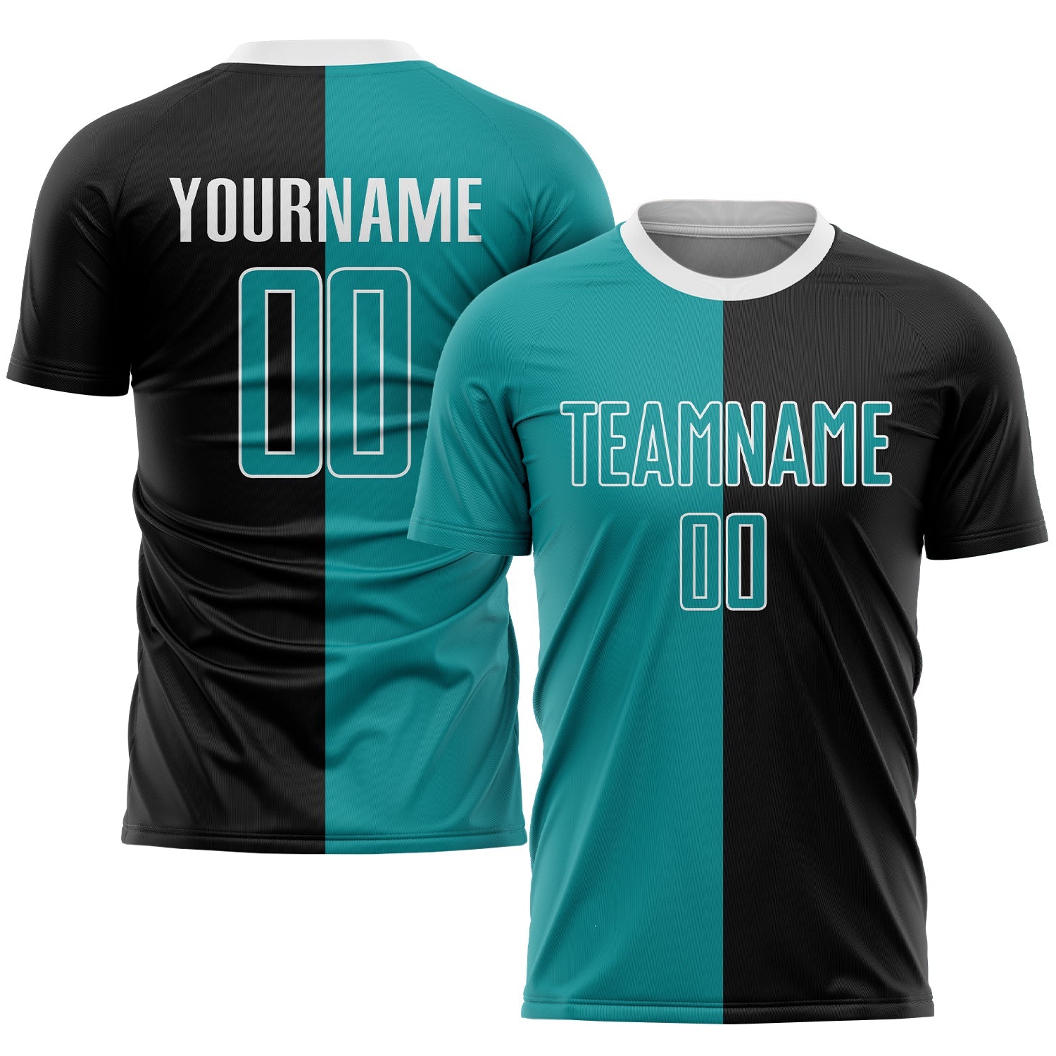 Custom Black Teal-White Sublimation Split Fashion Soccer Uniform Jersey - Sky-Custom